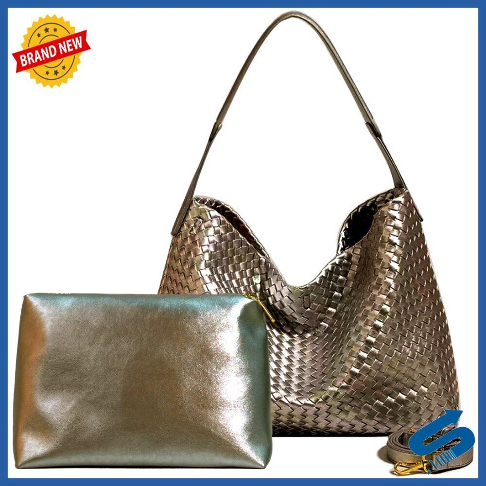 Woven Vegan Leather Tote Hobo Bag Adjustable Strap Crossbody Shoulder Purse
